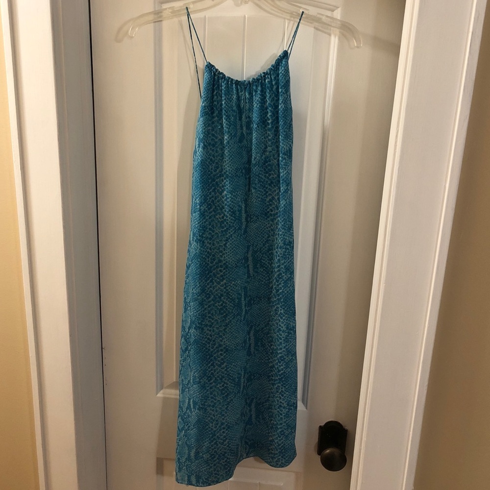Turquoise silk snakeskin printed dress